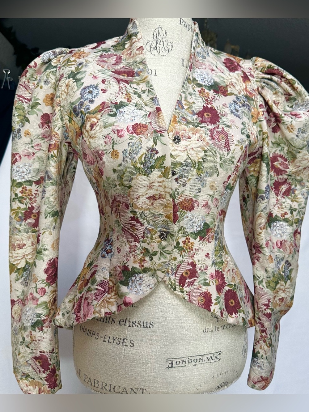VTG BLAZER VICTORIAN WESTERN PUFF SLEEVES Y2K COTTAGE CORE FLORAL ITALY M